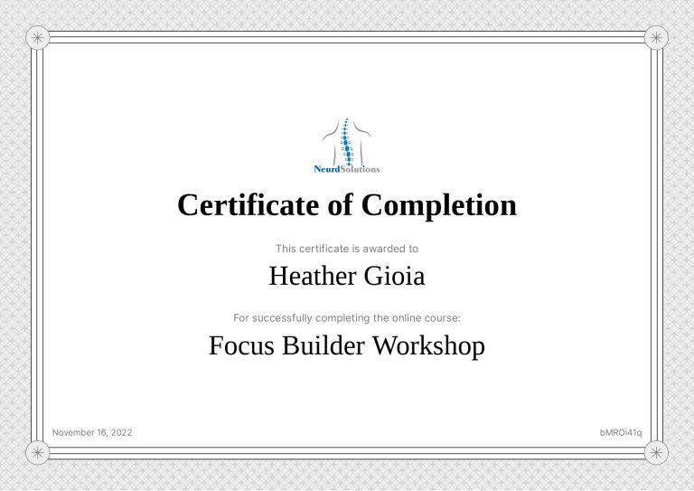 Focus Builder Workshop Certificate Heather Gioia